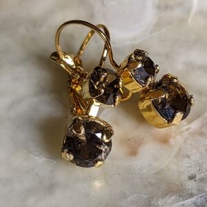 Genuine Smokey Topaz 1.5 Carats in 14K Gold Plated Drop Down Earrings